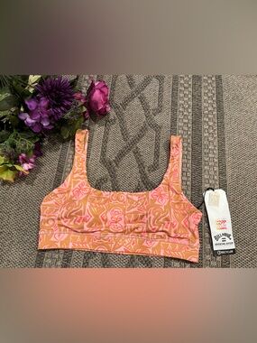 Billabong Pink and Coral Abstract Print Crop Tank/Sports Bra